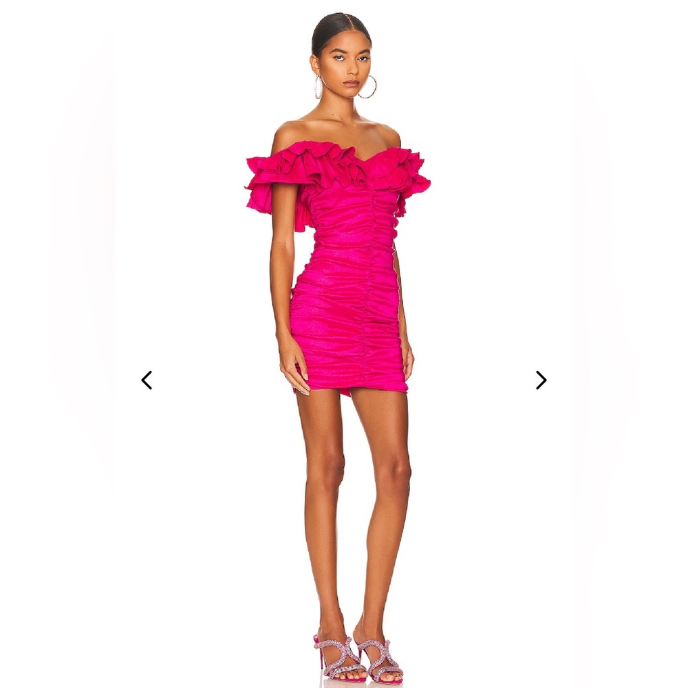 Lovers + Friends Hot Pink Off-Shoulder Ruffle Mini Dress - Picture 3 of 7
